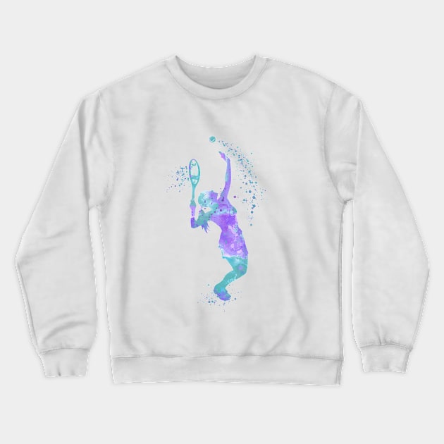 Tennis Girl Player Colorful Watercolor Tennis Serve Sports Gifts Crewneck Sweatshirt by LotusGifts